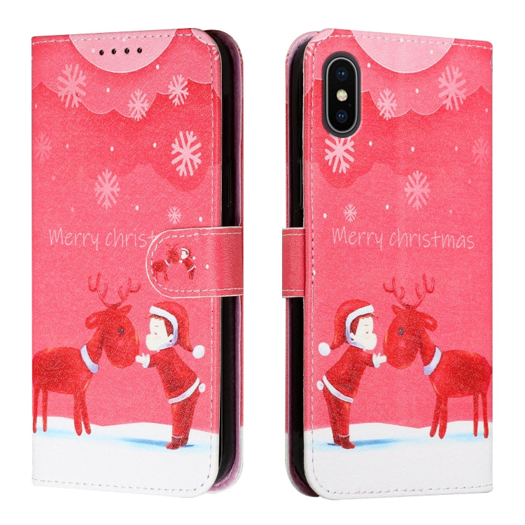 For iPhone XS Max Silk Texture Christmas Painted Pattern Horizontal Flip Leather Case with Holder & Card Slots & Wallet & Photo Frame