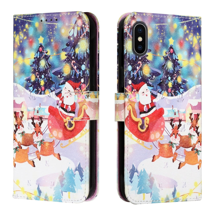 For iPhone XS Max Silk Texture Christmas Painted Pattern Horizontal Flip Leather Case with Holder & Card Slots & Wallet & Photo Frame