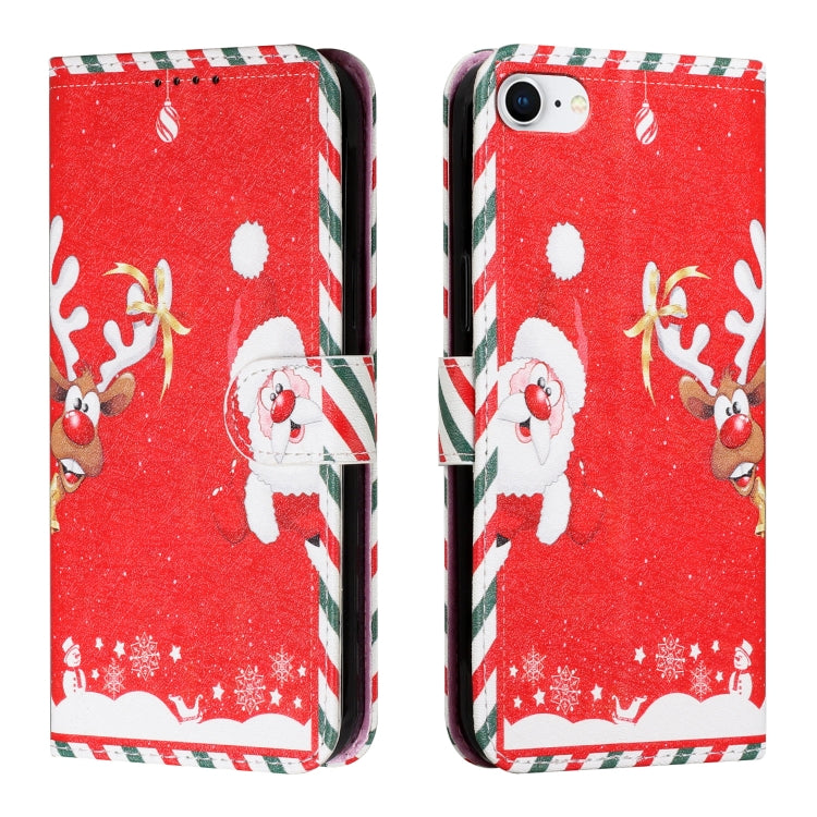 For iPhone SE 2022 / SE 2020 / 8 / 7 Silk Texture Christmas Painted Pattern Horizontal Flip Leather Case with Holder & Card Slots & Wallet & Photo Frame