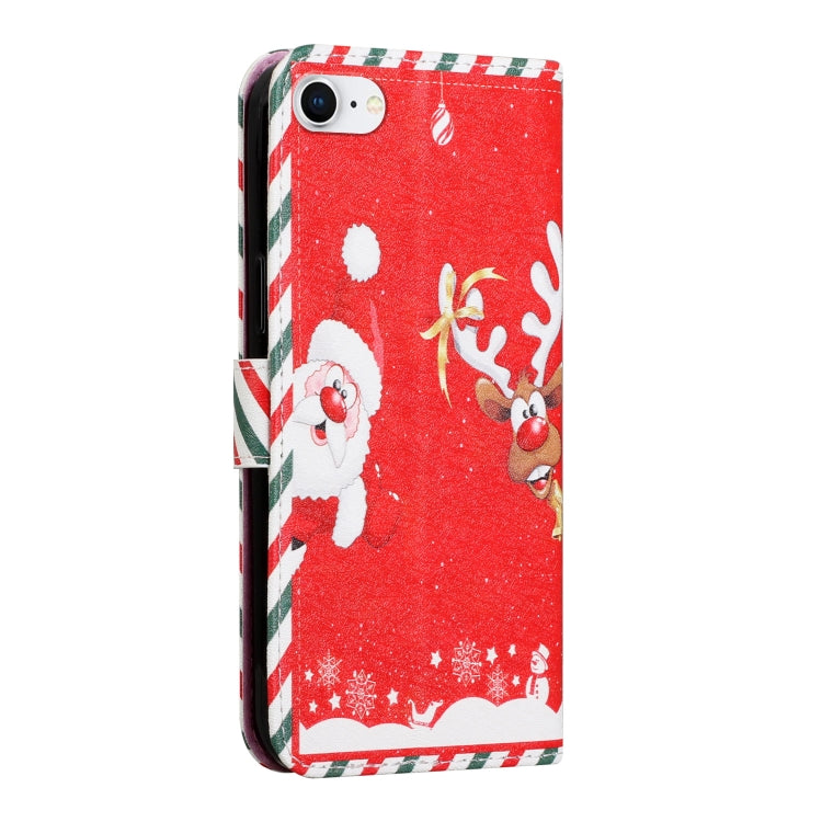 For iPhone SE 2022 / SE 2020 / 8 / 7 Silk Texture Christmas Painted Pattern Horizontal Flip Leather Case with Holder & Card Slots & Wallet & Photo Frame
