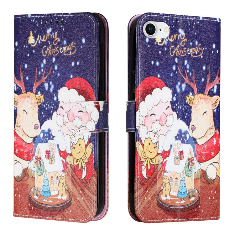 For iPhone SE 2022 / SE 2020 / 8 / 7 Silk Texture Christmas Painted Pattern Horizontal Flip Leather Case with Holder & Card Slots & Wallet & Photo Frame