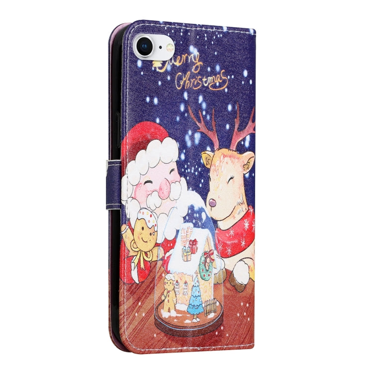 For iPhone SE 2022 / SE 2020 / 8 / 7 Silk Texture Christmas Painted Pattern Horizontal Flip Leather Case with Holder & Card Slots & Wallet & Photo Frame
