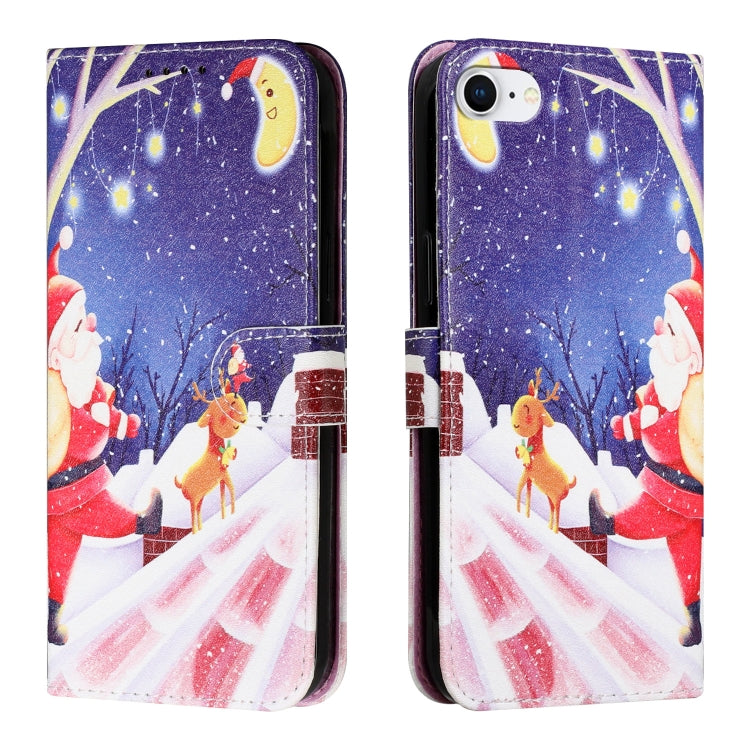 For iPhone SE 2022 / SE 2020 / 8 / 7 Silk Texture Christmas Painted Pattern Horizontal Flip Leather Case with Holder & Card Slots & Wallet & Photo Frame
