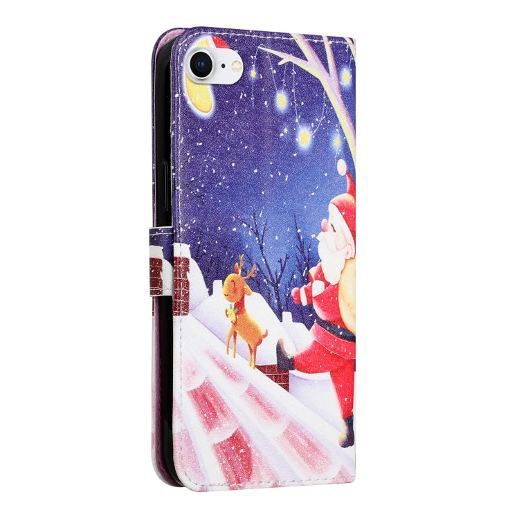 For iPhone SE 2022 / SE 2020 / 8 / 7 Silk Texture Christmas Painted Pattern Horizontal Flip Leather Case with Holder & Card Slots & Wallet & Photo Frame