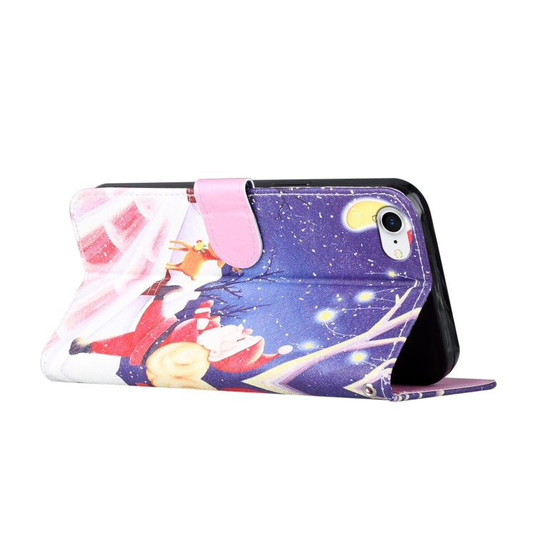 For iPhone SE 2022 / SE 2020 / 8 / 7 Silk Texture Christmas Painted Pattern Horizontal Flip Leather Case with Holder & Card Slots & Wallet & Photo Frame