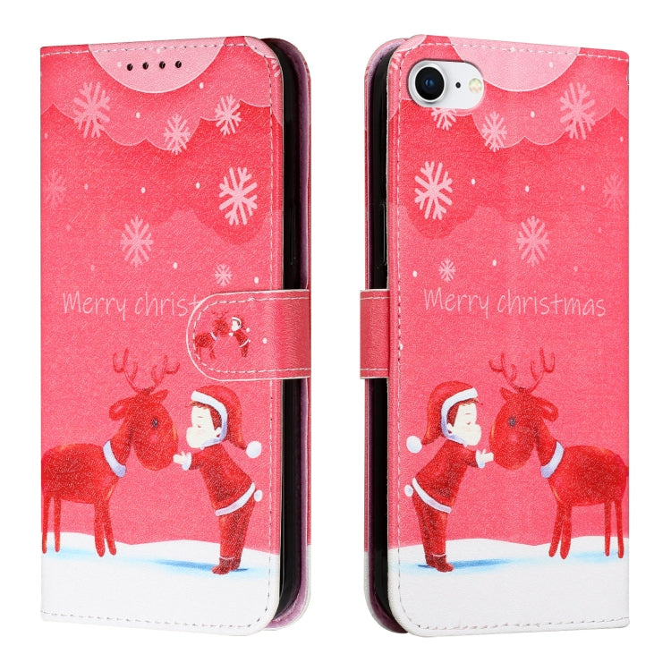 For iPhone SE 2022 / SE 2020 / 8 / 7 Silk Texture Christmas Painted Pattern Horizontal Flip Leather Case with Holder & Card Slots & Wallet & Photo Frame