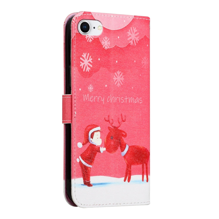 For iPhone SE 2022 / SE 2020 / 8 / 7 Silk Texture Christmas Painted Pattern Horizontal Flip Leather Case with Holder & Card Slots & Wallet & Photo Frame