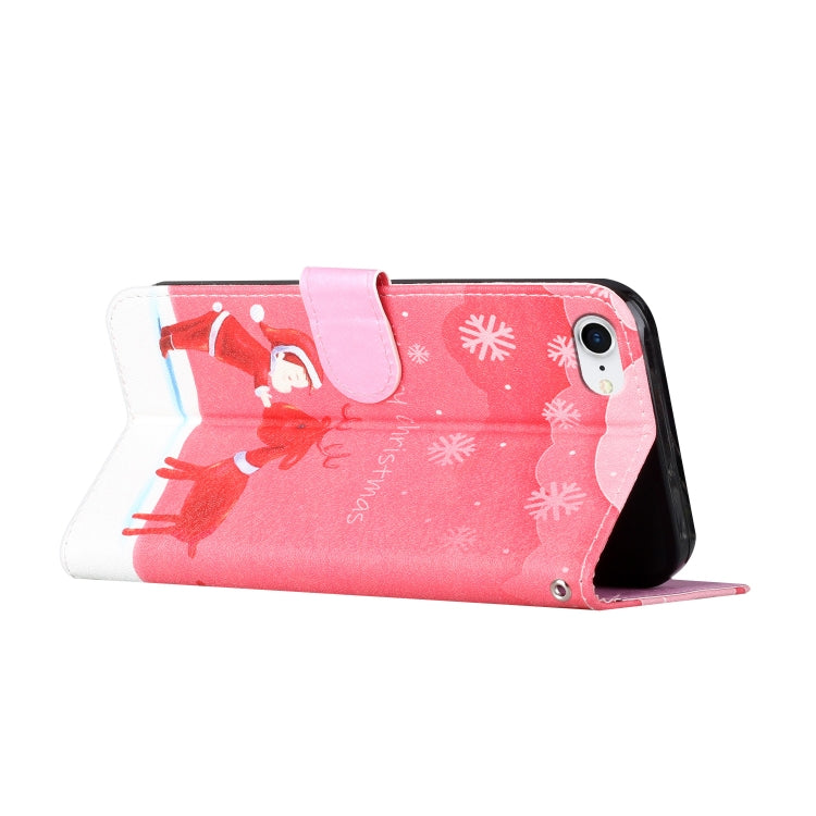 For iPhone SE 2022 / SE 2020 / 8 / 7 Silk Texture Christmas Painted Pattern Horizontal Flip Leather Case with Holder & Card Slots & Wallet & Photo Frame