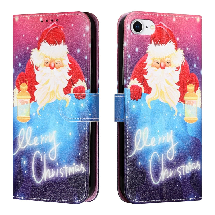 For iPhone SE 2022 / SE 2020 / 8 / 7 Silk Texture Christmas Painted Pattern Horizontal Flip Leather Case with Holder & Card Slots & Wallet & Photo Frame