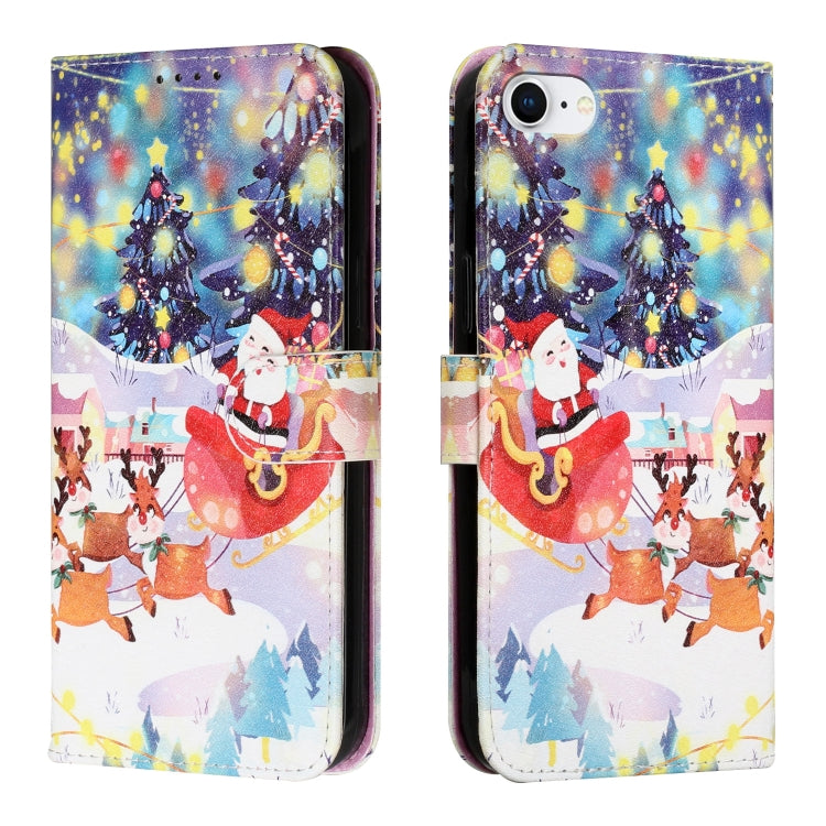 For iPhone SE 2022 / SE 2020 / 8 / 7 Silk Texture Christmas Painted Pattern Horizontal Flip Leather Case with Holder & Card Slots & Wallet & Photo Frame