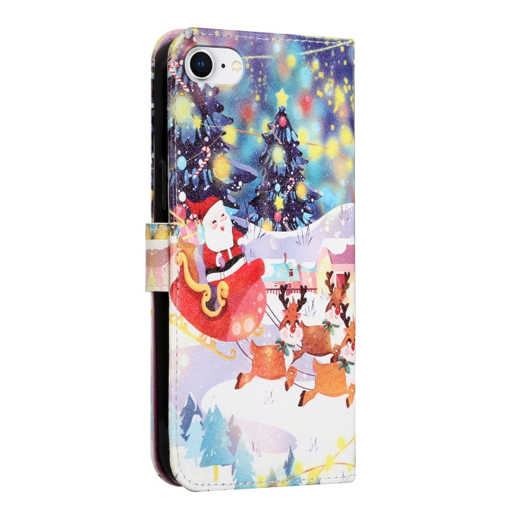For iPhone SE 2022 / SE 2020 / 8 / 7 Silk Texture Christmas Painted Pattern Horizontal Flip Leather Case with Holder & Card Slots & Wallet & Photo Frame