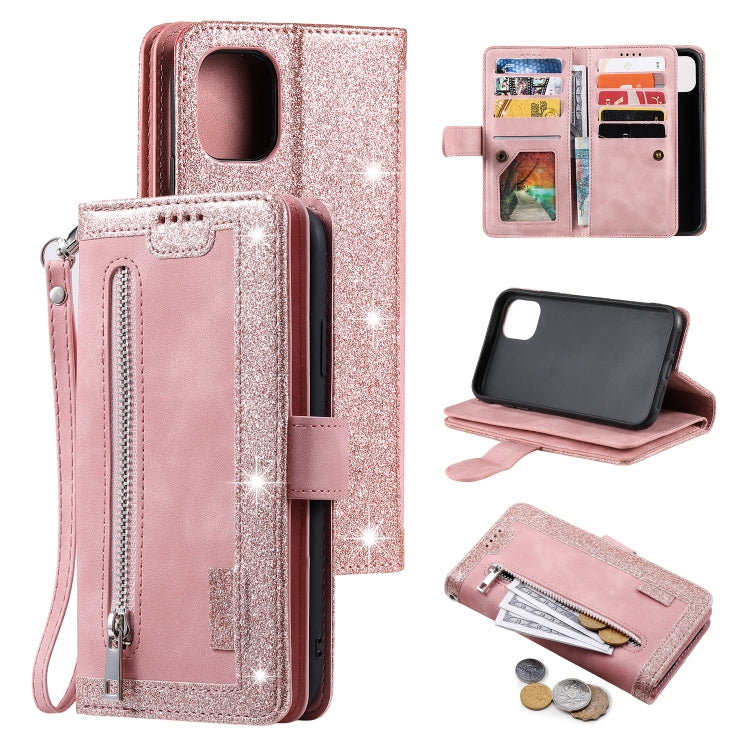 For iPhone 13 Pro Nine Card Zipper Bag Horizontal Flip Leather Case With Holder & Card Slots & Photo Frame & Wallet