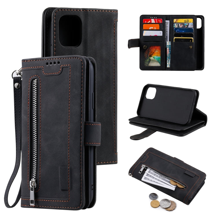 For iPhone 13 Nine Card Zipper Bag Horizontal Flip Leather Case With Holder & Card Slots & Photo Frame & Wallet