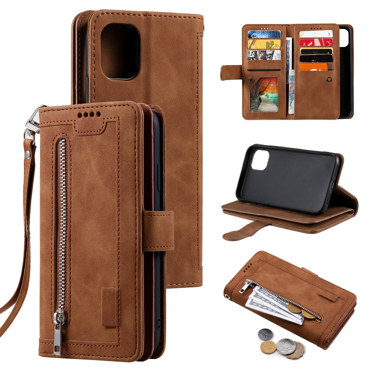 For iPhone 13 mini Nine Card Zipper Bag Horizontal Flip Leather Case With Holder & Card Slots & Photo Frame & Wallet