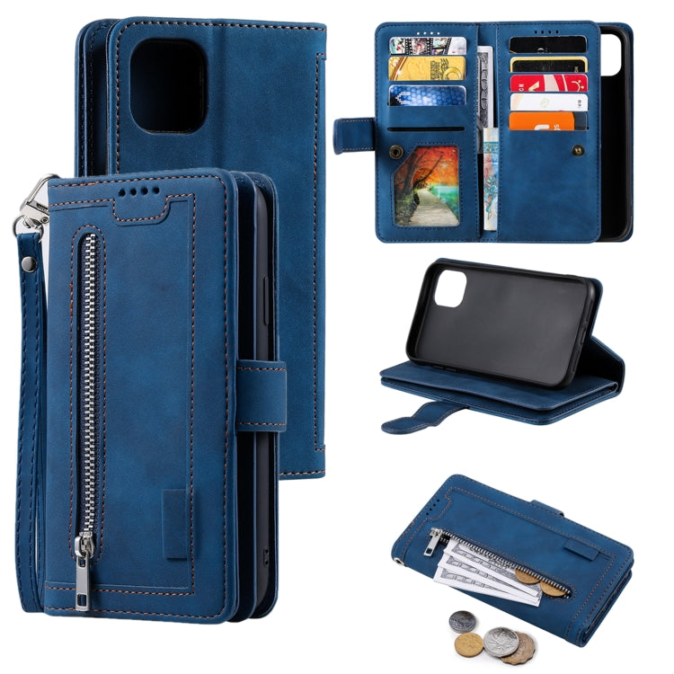 For iPhone 13 mini Nine Card Zipper Bag Horizontal Flip Leather Case With Holder & Card Slots & Photo Frame & Wallet