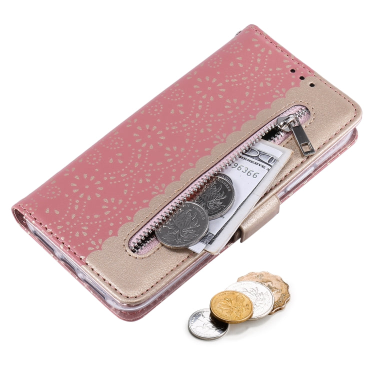 For iPhone 13 Pro Max Lace Pattern Double Button Zipper Horizontal Flip Leather Case with Holder & Card Slots & Wallet