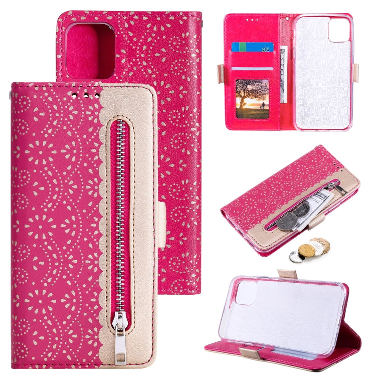 For iPhone 13 Pro Max Lace Pattern Double Button Zipper Horizontal Flip Leather Case with Holder & Card Slots & Wallet