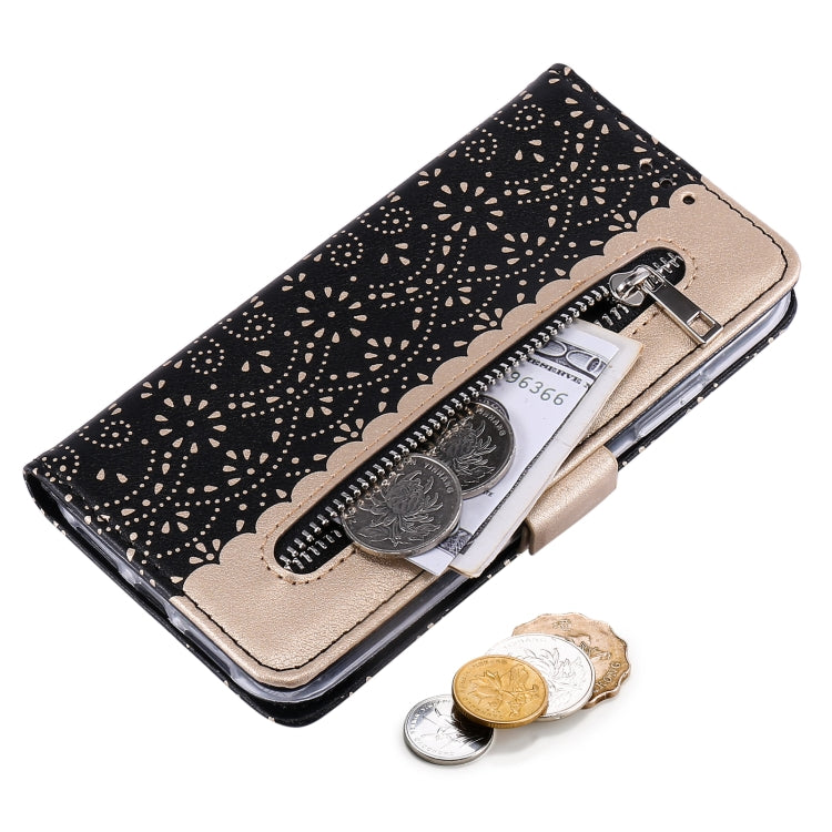 For iPhone 13 Pro Lace Pattern Double Button Zipper Horizontal Flip Leather Case with Holder & Card Slots & Wallet