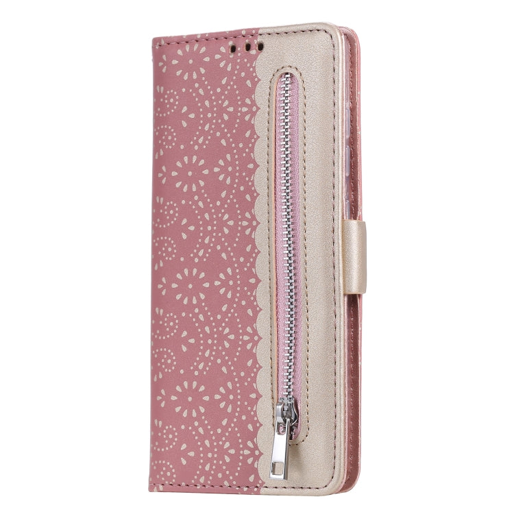 For iPhone 13 Lace Pattern Double Button Zipper Horizontal Flip Leather Case with Holder & Card Slots & Wallet