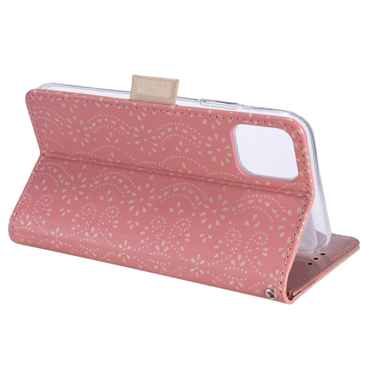 For iPhone 13 Lace Pattern Double Button Zipper Horizontal Flip Leather Case with Holder & Card Slots & Wallet