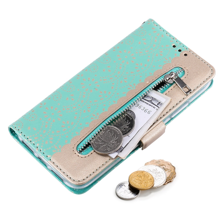 For iPhone 13 Lace Pattern Double Button Zipper Horizontal Flip Leather Case with Holder & Card Slots & Wallet