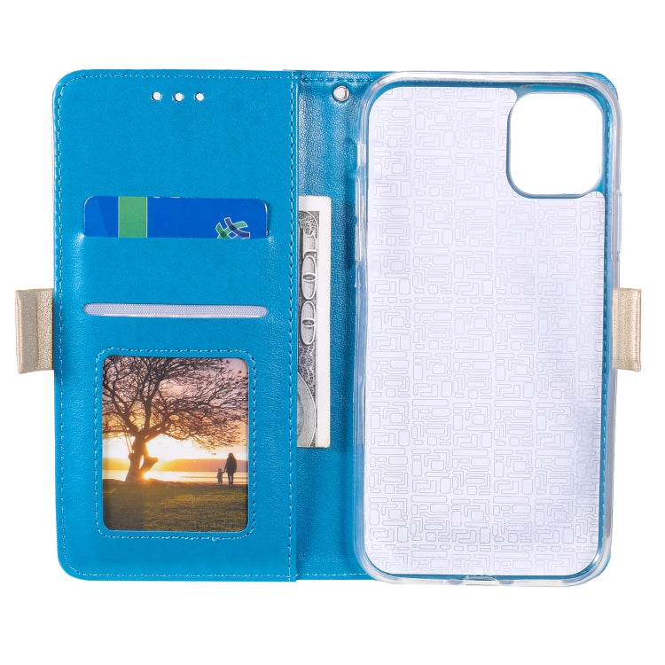 For iPhone 13 Lace Pattern Double Button Zipper Horizontal Flip Leather Case with Holder & Card Slots & Wallet