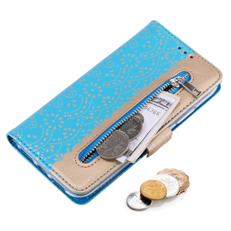 For iPhone 13 Lace Pattern Double Button Zipper Horizontal Flip Leather Case with Holder & Card Slots & Wallet