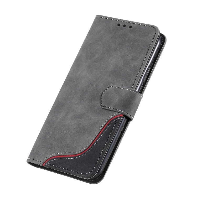For iPhone 13 Three-color Stitching Calf Texture Horizontal Flip Leather Case with Holder & Card Slots & Wallet