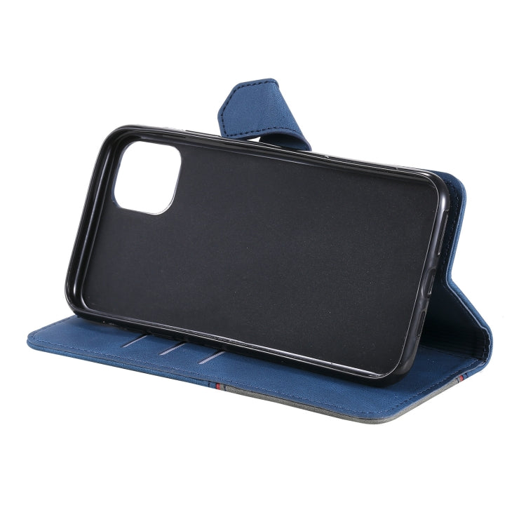 For iPhone 13 Three-color Stitching Calf Texture Horizontal Flip Leather Case with Holder & Card Slots & Wallet