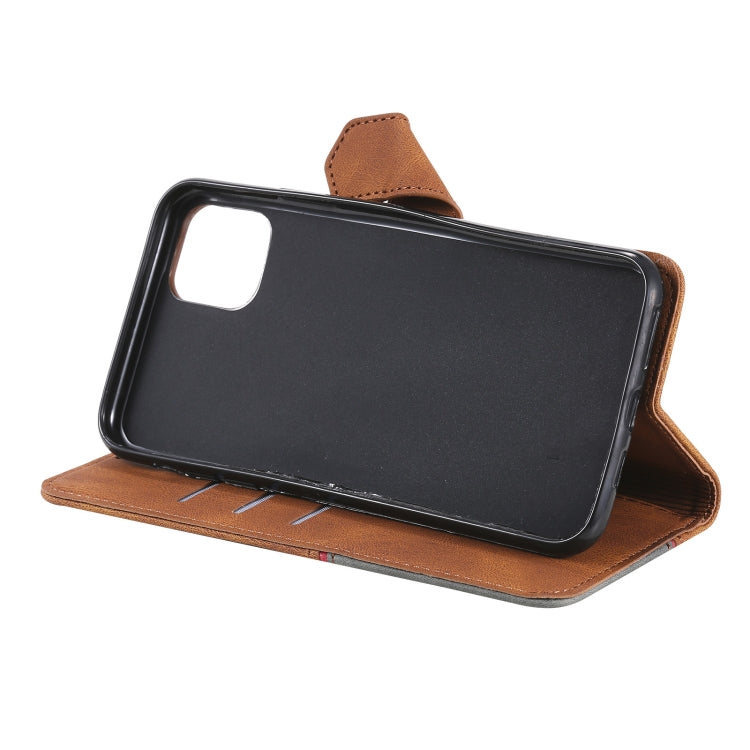 For iPhone 13 mini Three-color Stitching Calf Texture Horizontal Flip Leather Case with Holder & Card Slots & Wallet