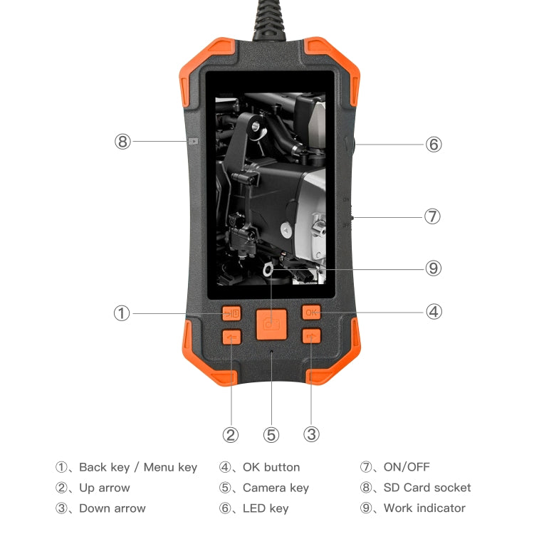 Y20 4.3 inch IPS Color Screen 7.9mm Dual Cameras Waterproof Hard Cable Digital Endoscope, Length:5m(Black Orange)