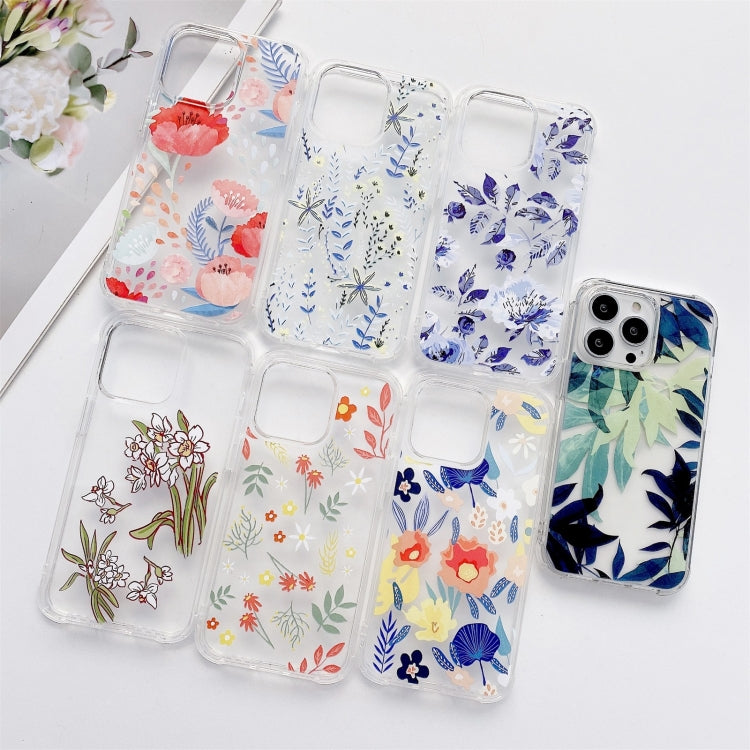 For iPhone 13 mini Painted Flowers TPU Shockproof Case