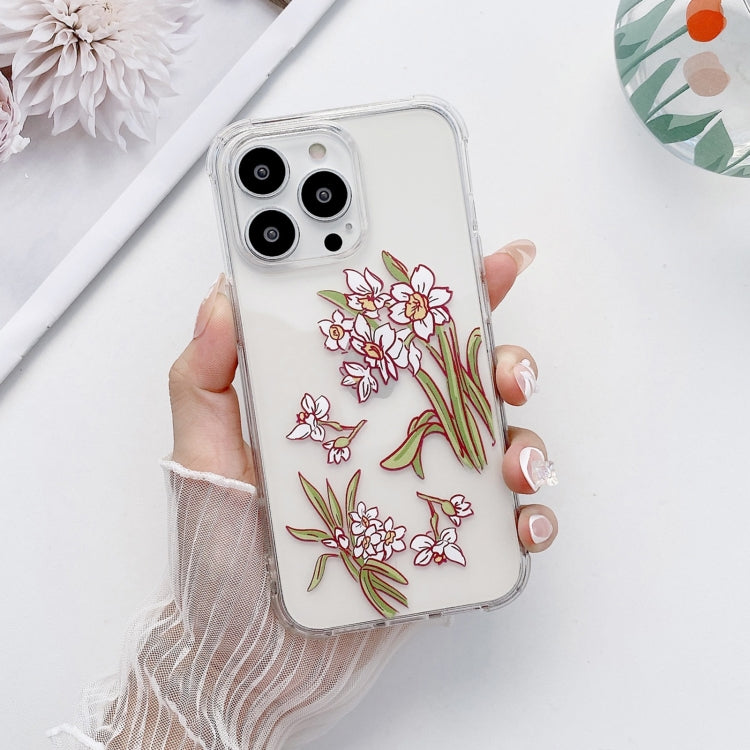 For iPhone 13 Pro Painted Flowers TPU Shockproof Case