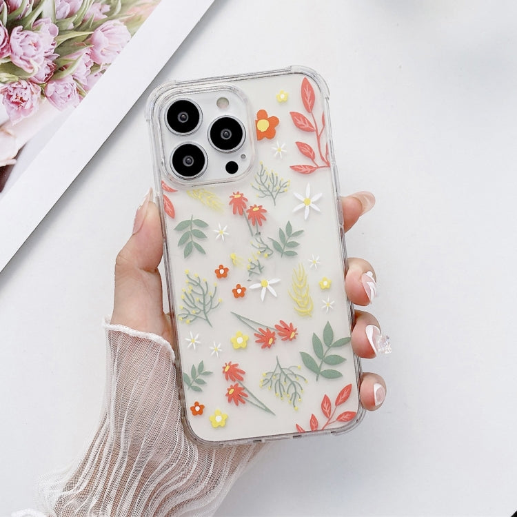 For iPhone 13 Pro Painted Flowers TPU Shockproof Case