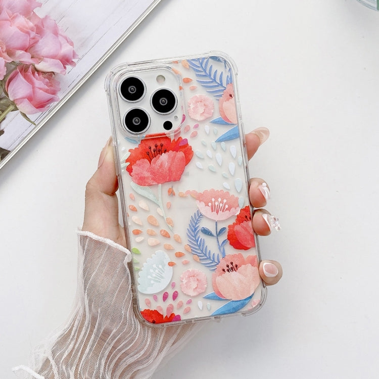 For iPhone 13 Pro Painted Flowers TPU Shockproof Case