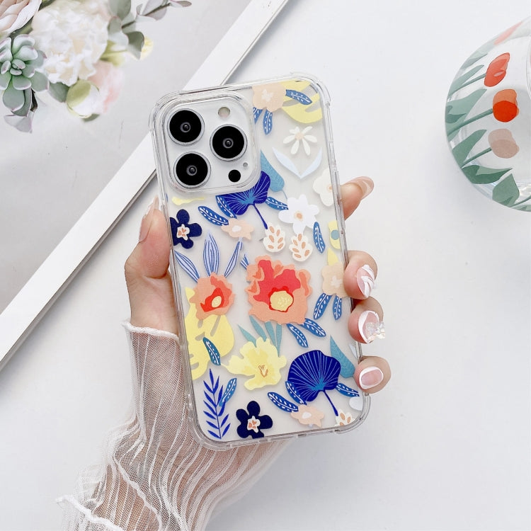For iPhone 13 Pro Max Painted Flowers TPU Shockproof Case