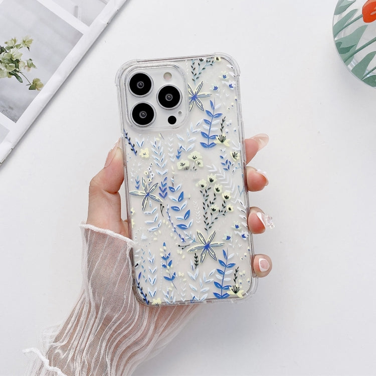 For iPhone 13 Pro Max Painted Flowers TPU Shockproof Case