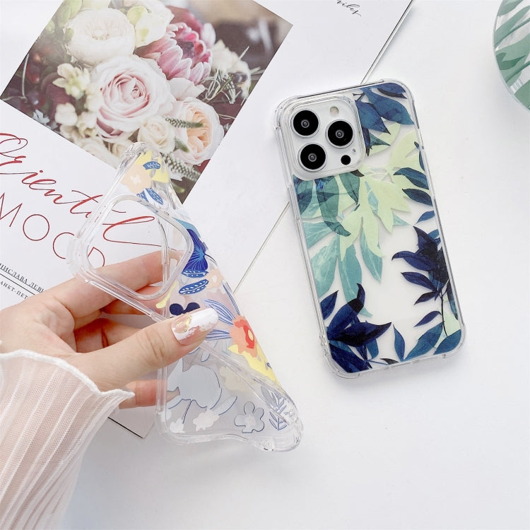 For iPhone 13 Pro Max Painted Flowers TPU Shockproof Case