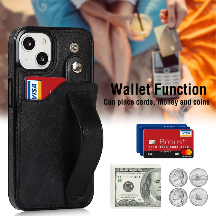 For iPhone 13 mini Crazy Horse Texture Shockproof TPU + PU Leather Case with Card Slot & Wrist Strap Holder