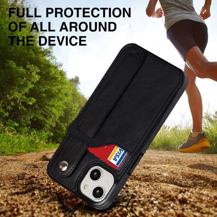 For iPhone 13 mini Crazy Horse Texture Shockproof TPU + PU Leather Case with Card Slot & Wrist Strap Holder