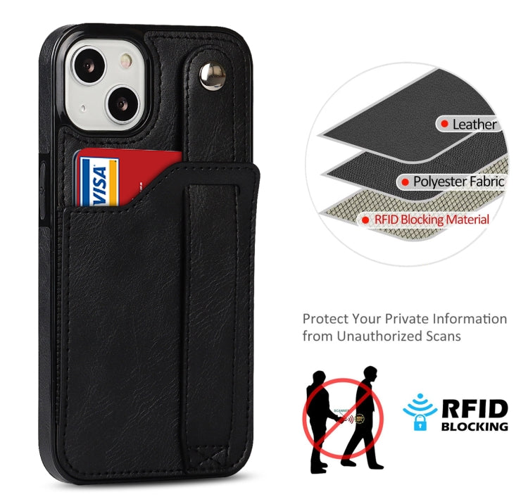 For iPhone 13 mini Crazy Horse Texture Shockproof TPU + PU Leather Case with Card Slot & Wrist Strap Holder