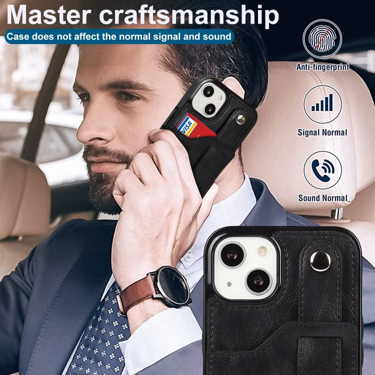 For iPhone 13 mini Crazy Horse Texture Shockproof TPU + PU Leather Case with Card Slot & Wrist Strap Holder