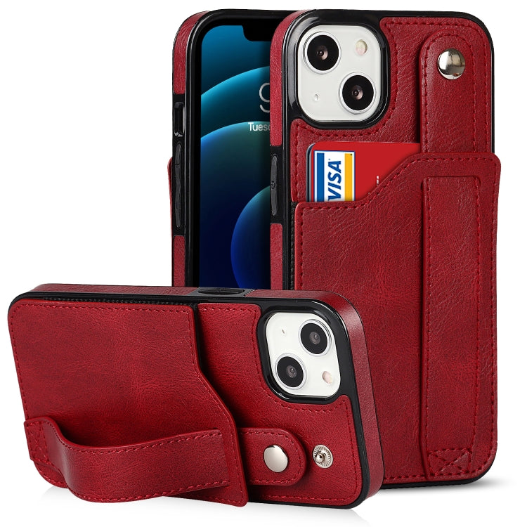 For iPhone 13 mini Crazy Horse Texture Shockproof TPU + PU Leather Case with Card Slot & Wrist Strap Holder