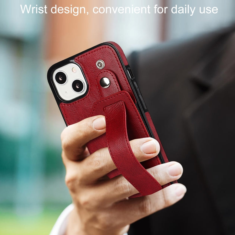 For iPhone 13 mini Crazy Horse Texture Shockproof TPU + PU Leather Case with Card Slot & Wrist Strap Holder