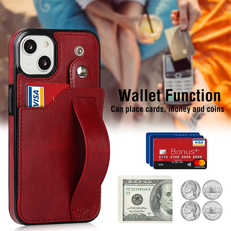 For iPhone 13 mini Crazy Horse Texture Shockproof TPU + PU Leather Case with Card Slot & Wrist Strap Holder