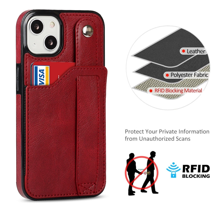 For iPhone 13 mini Crazy Horse Texture Shockproof TPU + PU Leather Case with Card Slot & Wrist Strap Holder