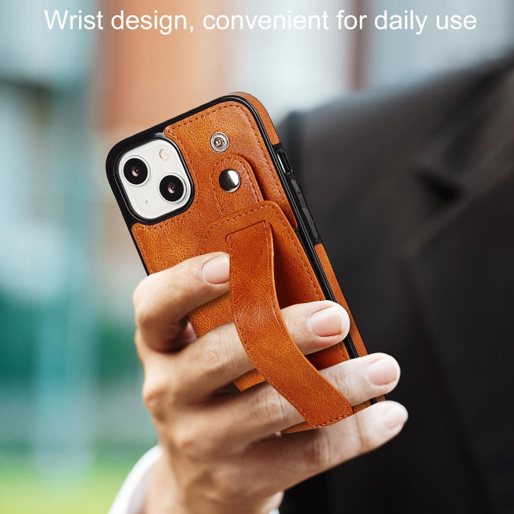 For iPhone 13 mini Crazy Horse Texture Shockproof TPU + PU Leather Case with Card Slot & Wrist Strap Holder