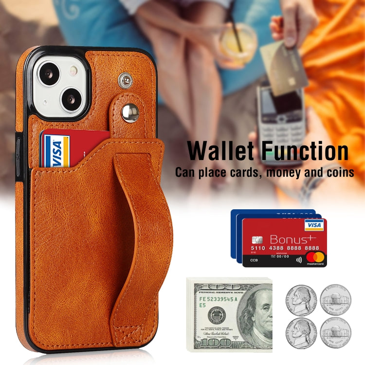 For iPhone 13 mini Crazy Horse Texture Shockproof TPU + PU Leather Case with Card Slot & Wrist Strap Holder