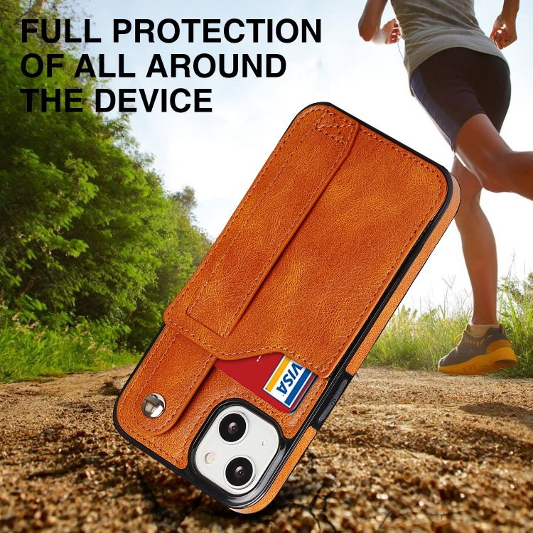 For iPhone 13 mini Crazy Horse Texture Shockproof TPU + PU Leather Case with Card Slot & Wrist Strap Holder