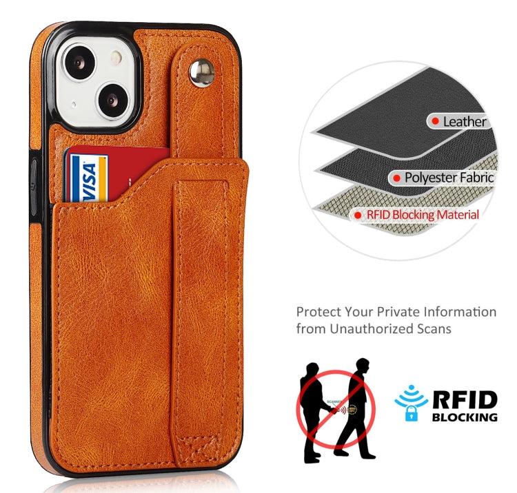 For iPhone 13 mini Crazy Horse Texture Shockproof TPU + PU Leather Case with Card Slot & Wrist Strap Holder